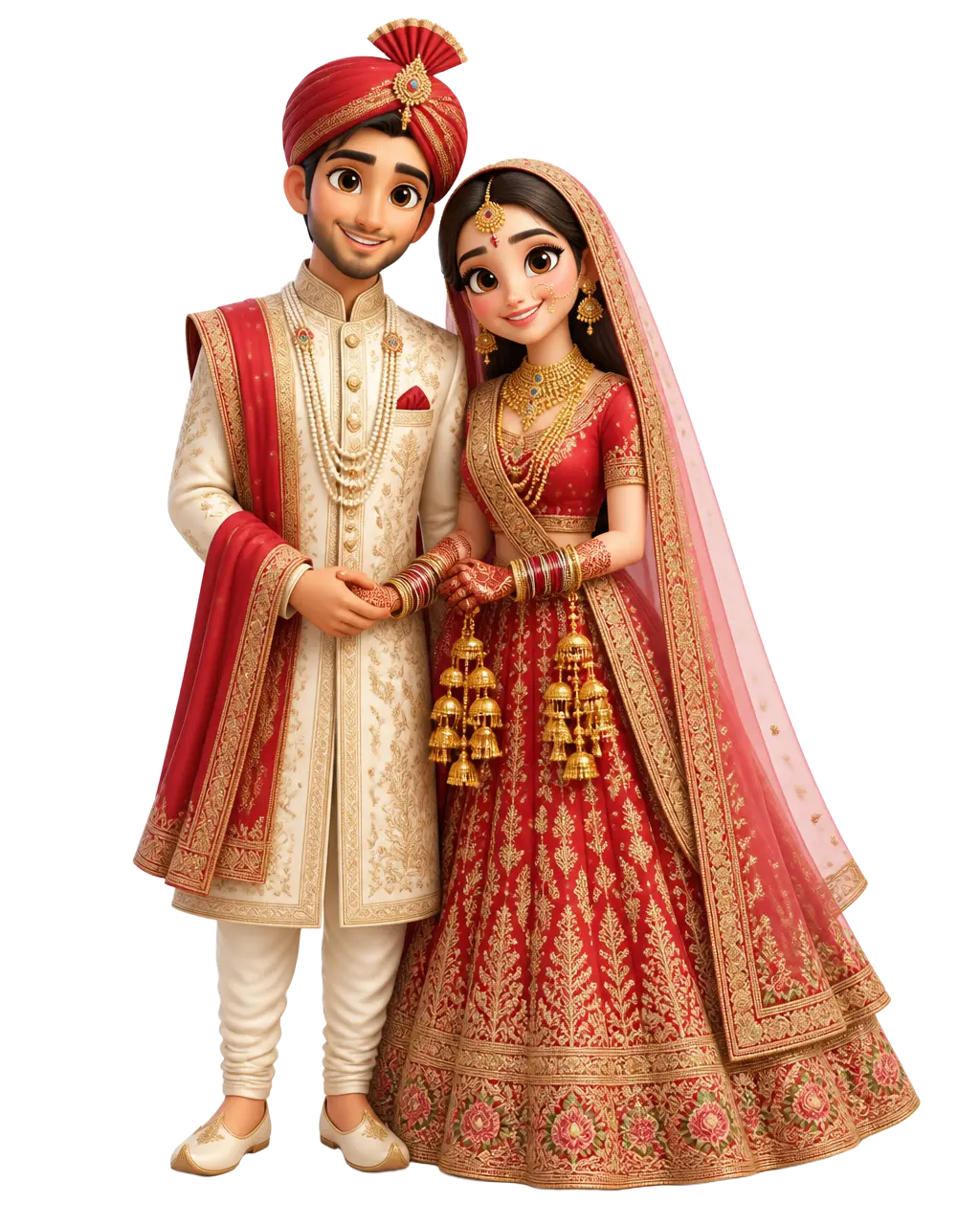 Illustration of Amaan and Rumaiza in their wedding outfits